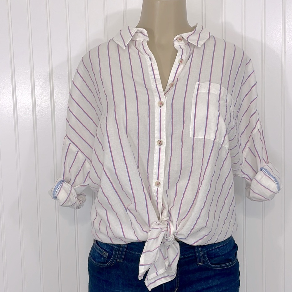 Anthropologie Pilcro Boyfriend Striped Cotton Blend Buttondown Oversized Small